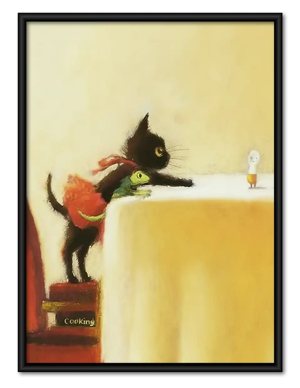 Black Cat at Fine Dining Table Wall Art 1
