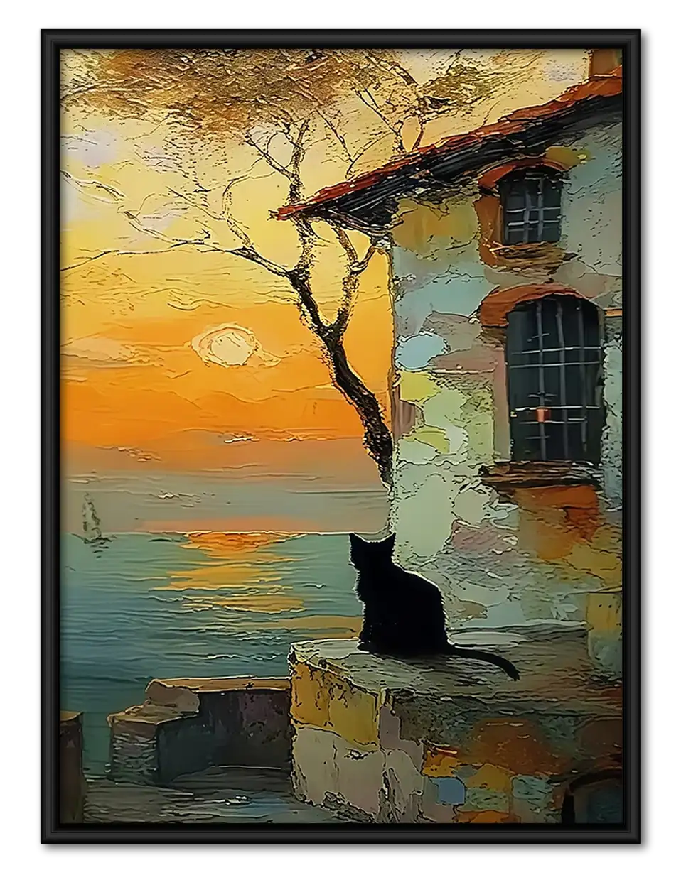 Black Cat at Sunset House Wall Art 1