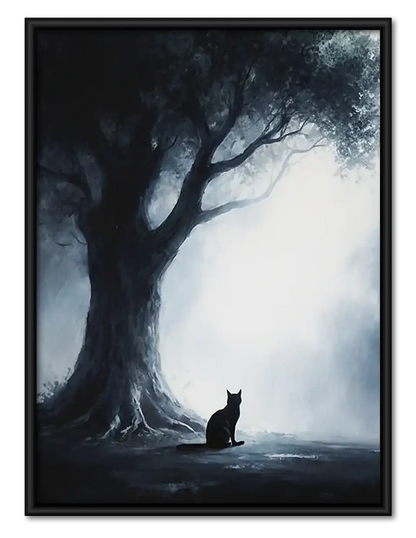 Black Cat beneath Dark Twisted Tree Wall Art 1