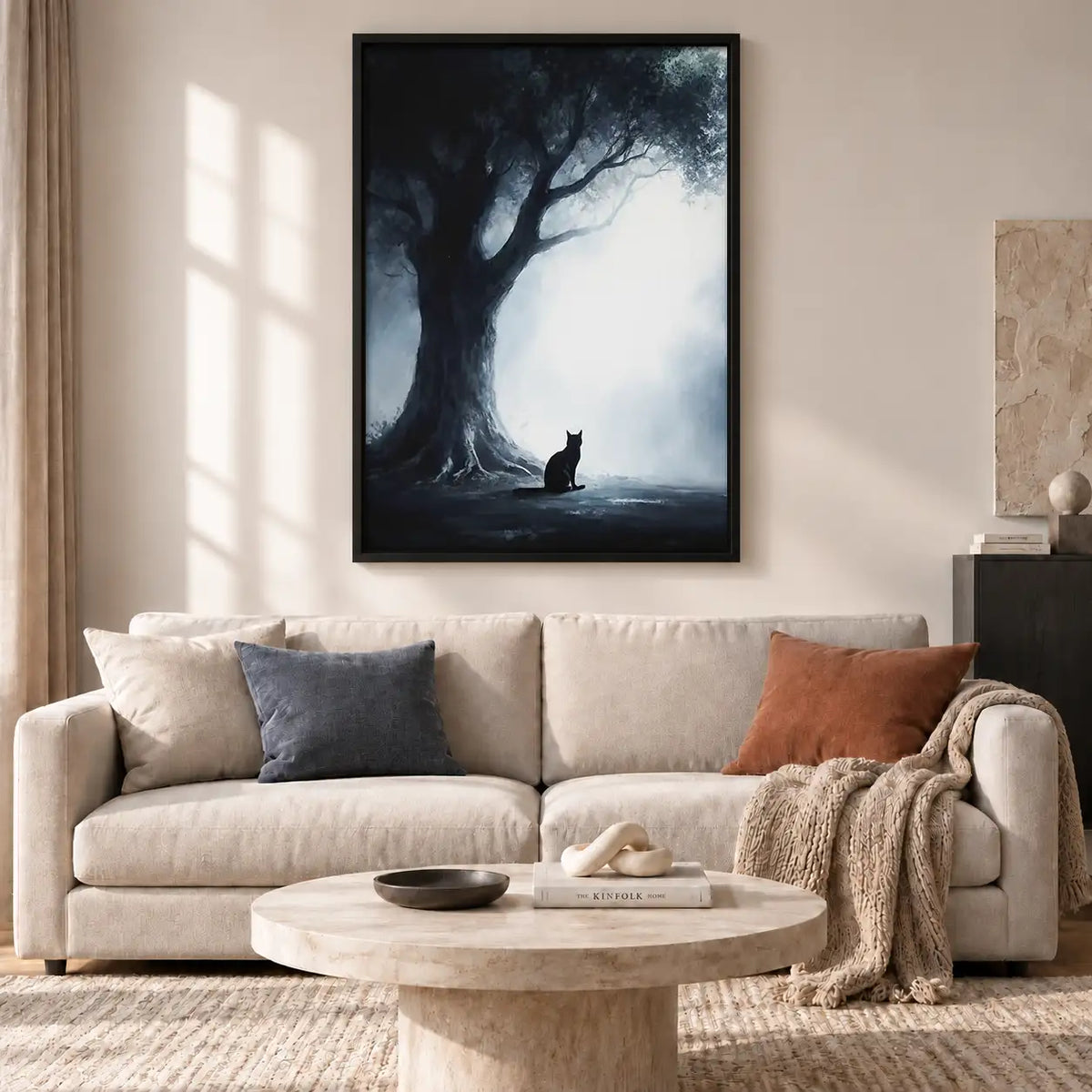 Black Cat beneath Dark Twisted Tree Wall Art 2