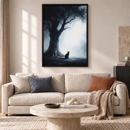 Black Cat beneath Dark Twisted Tree Wall Art 2