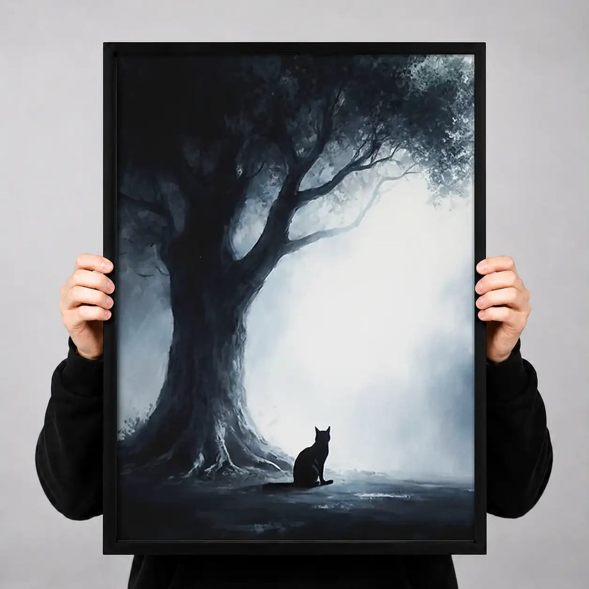 Black Cat beneath Dark Twisted Tree Wall Art 3