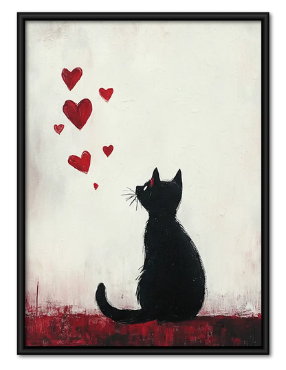 Black Cat beneath Floating Hearts Wall Art 1