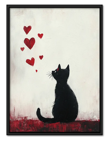 Black Cat beneath Floating Hearts Wall Art