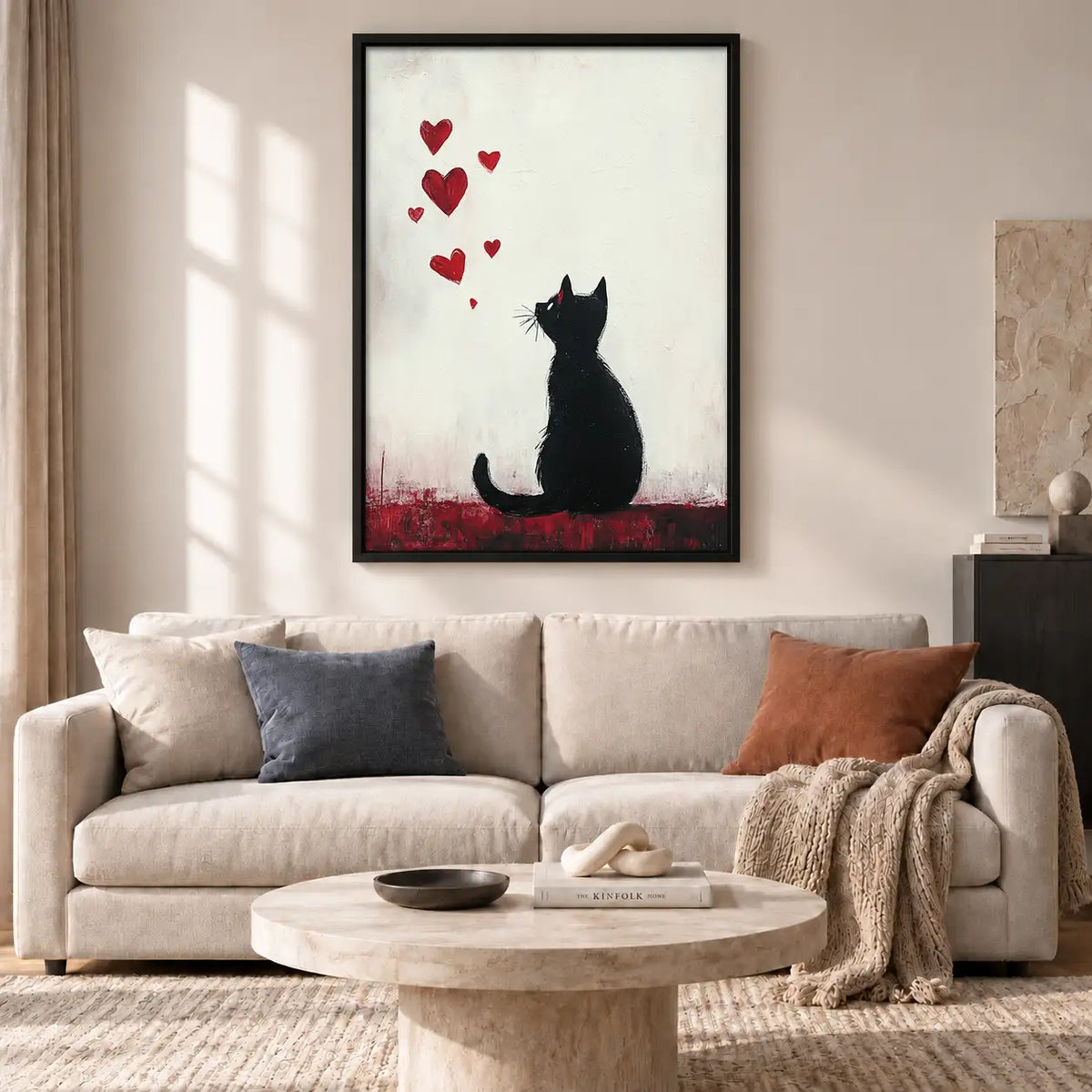 Black Cat beneath Floating Hearts Wall Art 2
