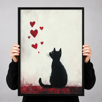 Black Cat beneath Floating Hearts Wall Art 3