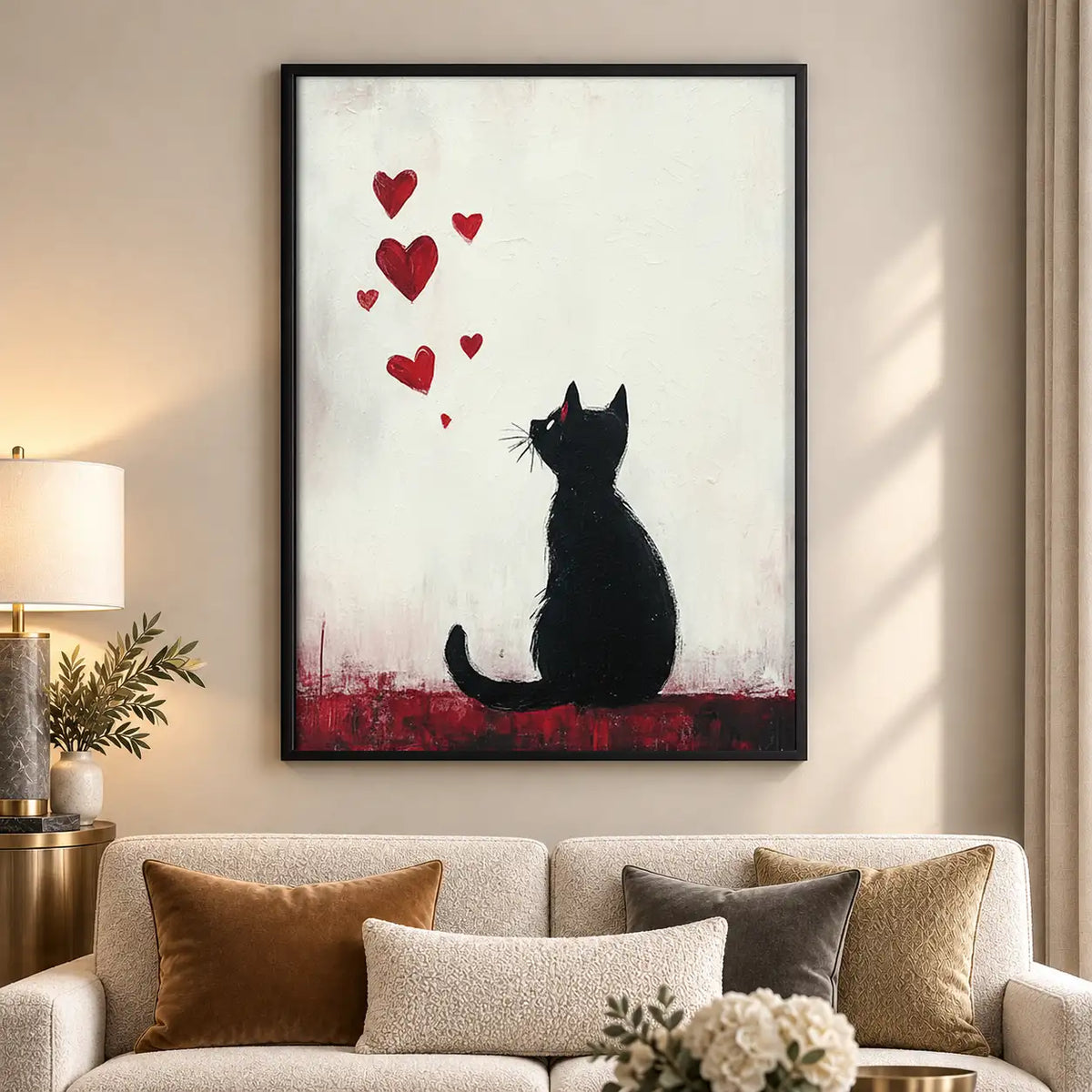 Black Cat beneath Floating Hearts Wall Art 5