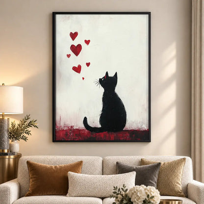 Black Cat beneath Floating Hearts Wall Art 5