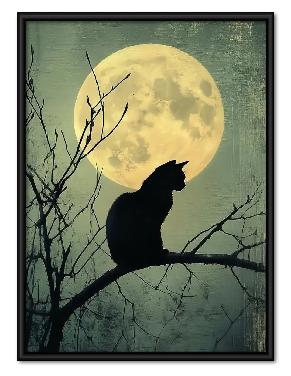 Black Cat beneath Full Moon Wall Art 1