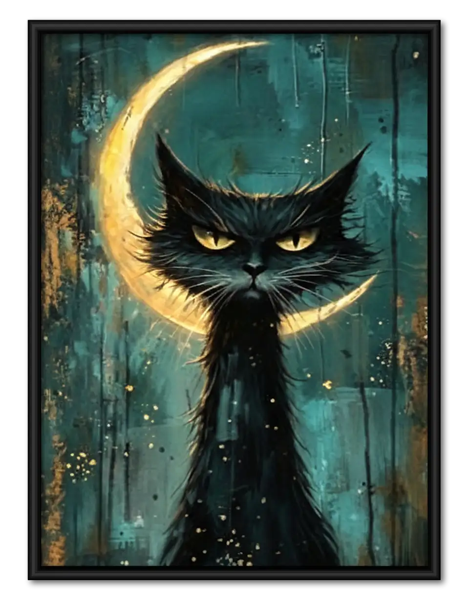 Black Cat beneath Golden Crescent Wall Art 1