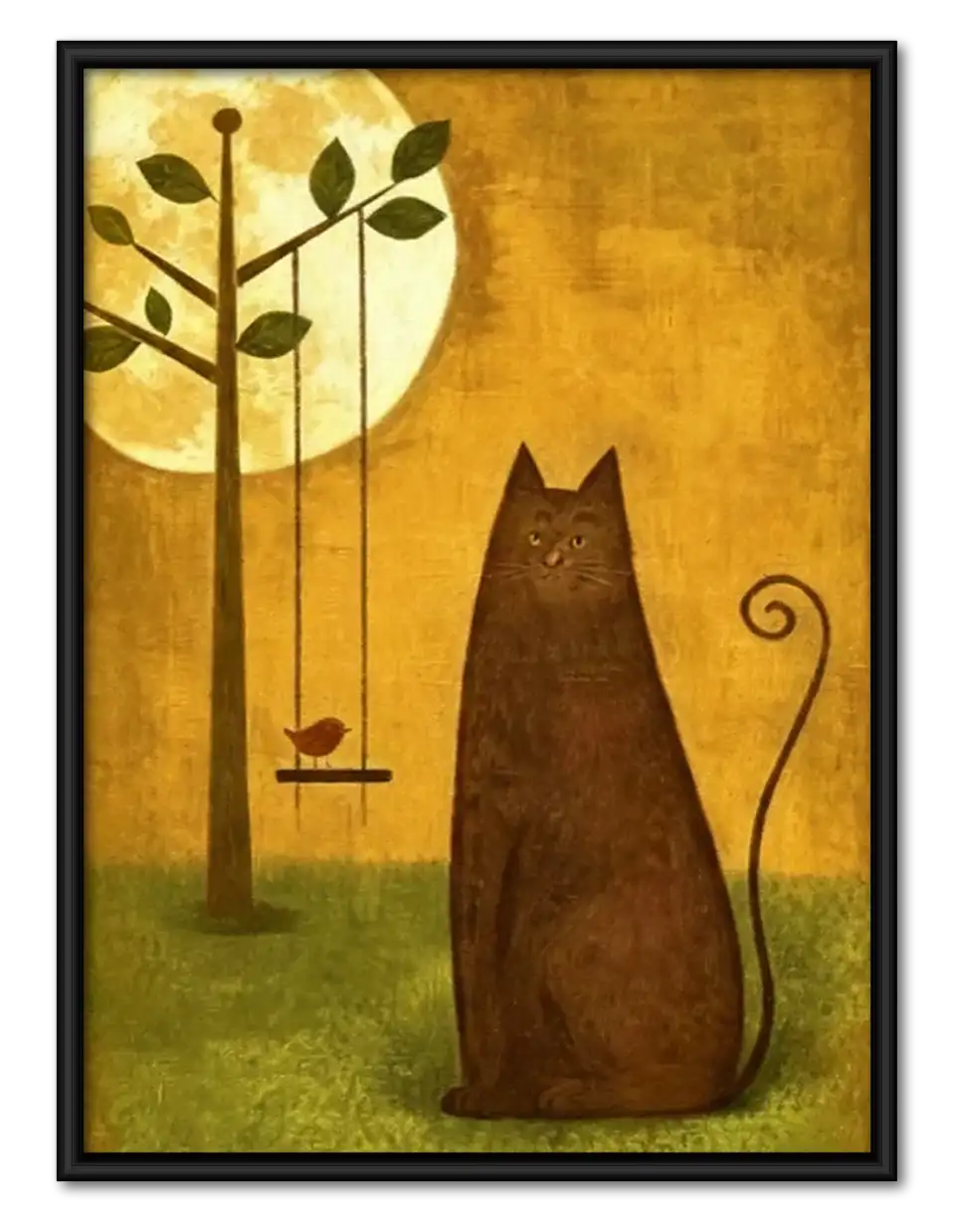 Black Cat Beneath Golden Moon Tree Wall Art 1