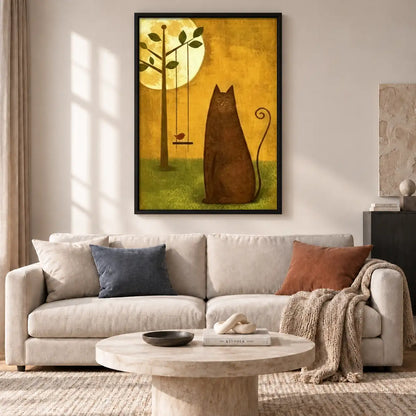 Black Cat Beneath Golden Moon Tree Wall Art 2