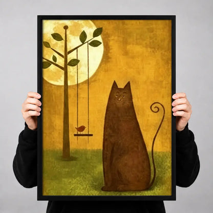 Black Cat Beneath Golden Moon Tree Wall Art 3