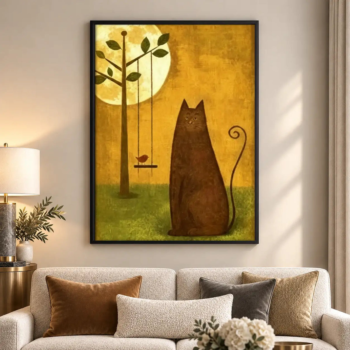 Black Cat Beneath Golden Moon Tree Wall Art 5