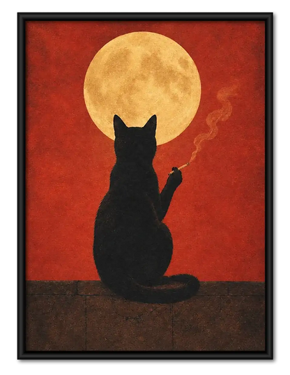 Black Cat beneath Golden Moon Wall Art 1