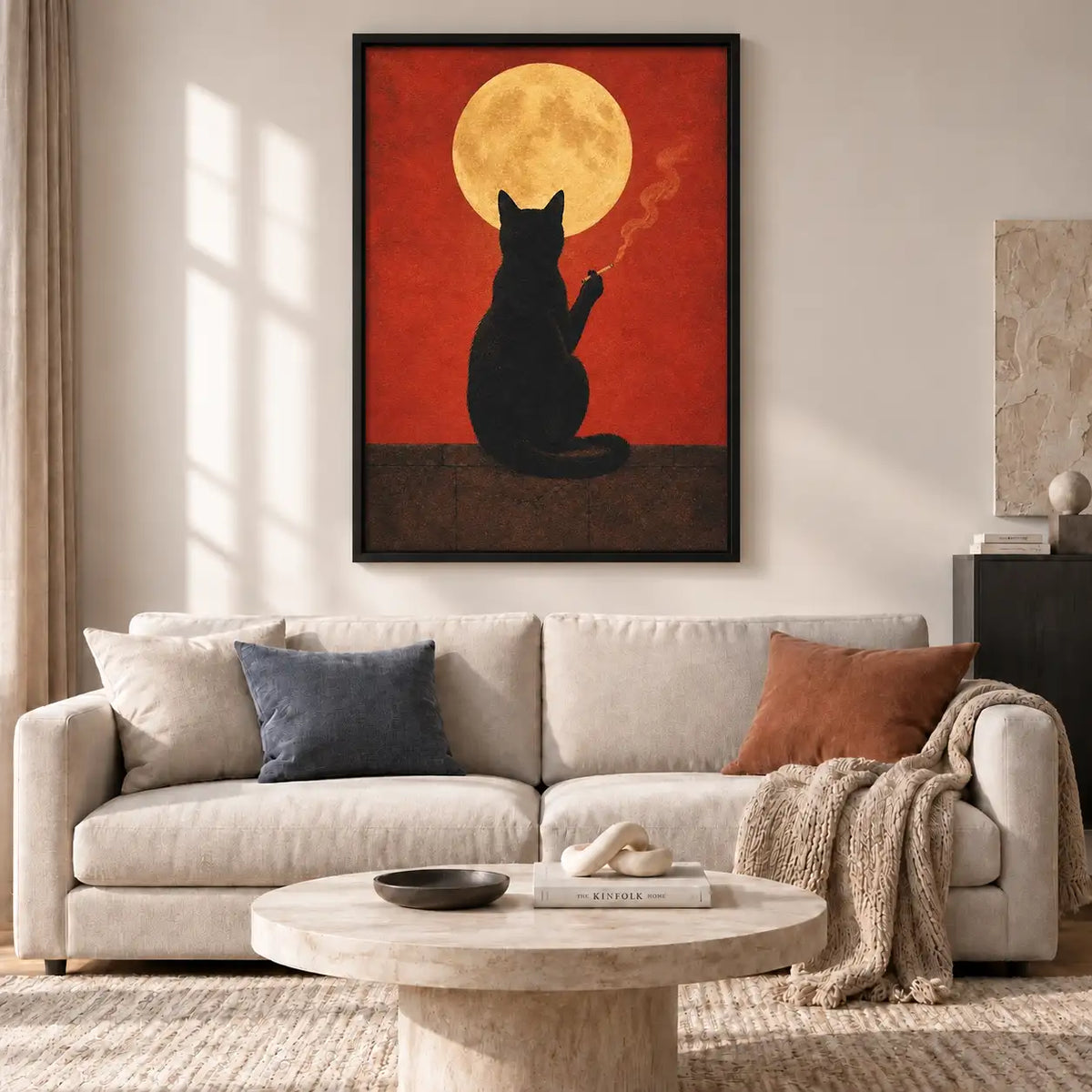 Black Cat beneath Golden Moon Wall Art 2