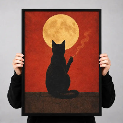 Black Cat beneath Golden Moon Wall Art 3