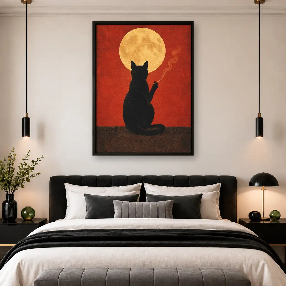Black Cat beneath Golden Moon Wall Art 4