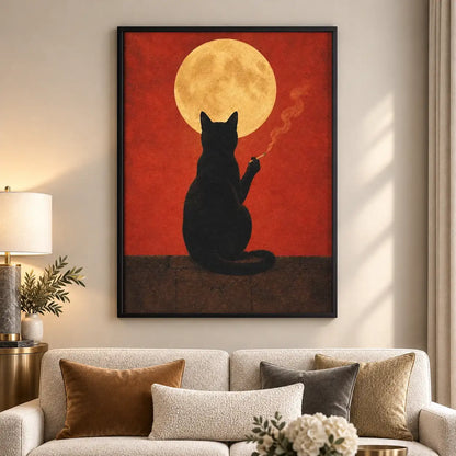 Black Cat beneath Golden Moon Wall Art 5