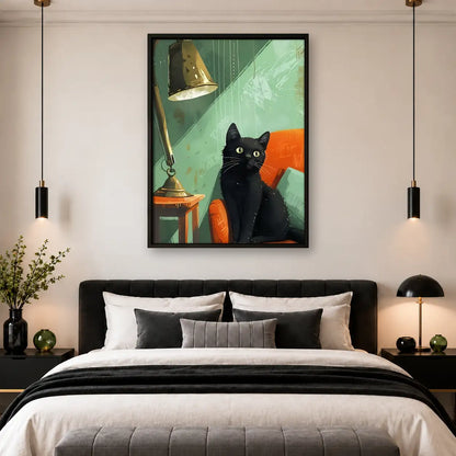 Black Cat beneath Green Desk Lamp Wall Art 4