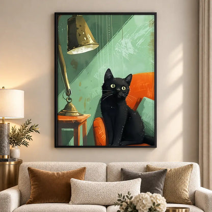 Black Cat beneath Green Desk Lamp Wall Art 5