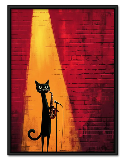 Black Cat beneath Jazz Spotlight Wall Art