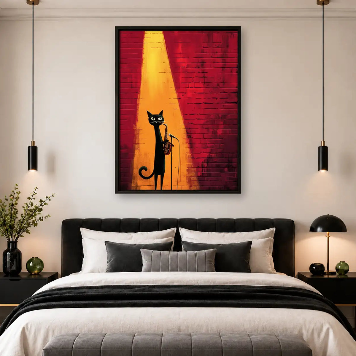 Black Cat beneath Jazz Spotlight Wall Art 4