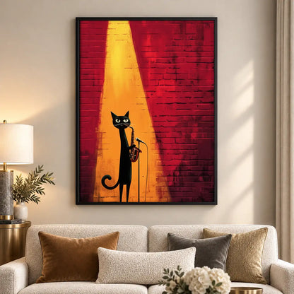 Black Cat beneath Jazz Spotlight Wall Art 5