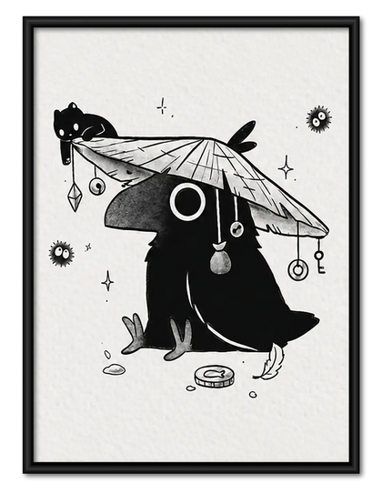 Black Cat Beneath Tiny Umbrella Wall Art