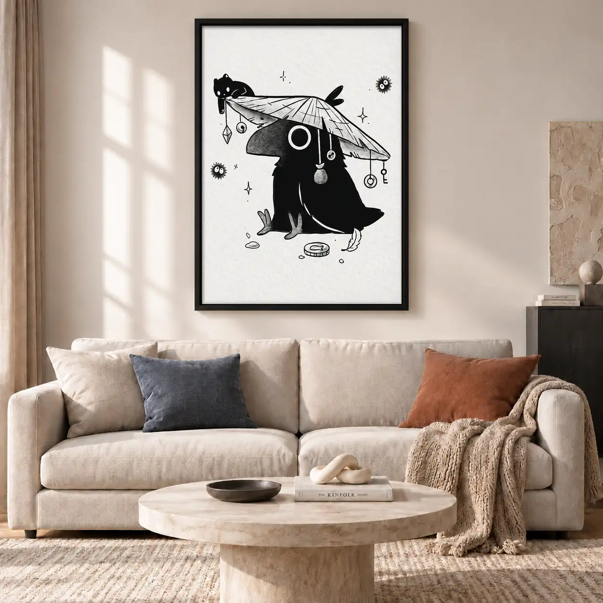 Black Cat Beneath Tiny Umbrella Wall Art 2
