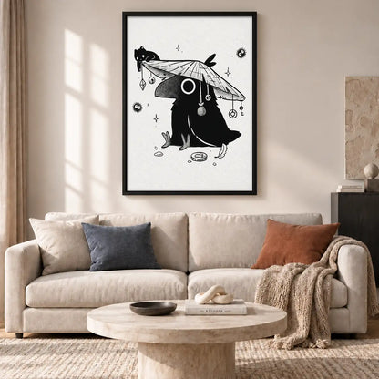 Black Cat Beneath Tiny Umbrella Wall Art 2