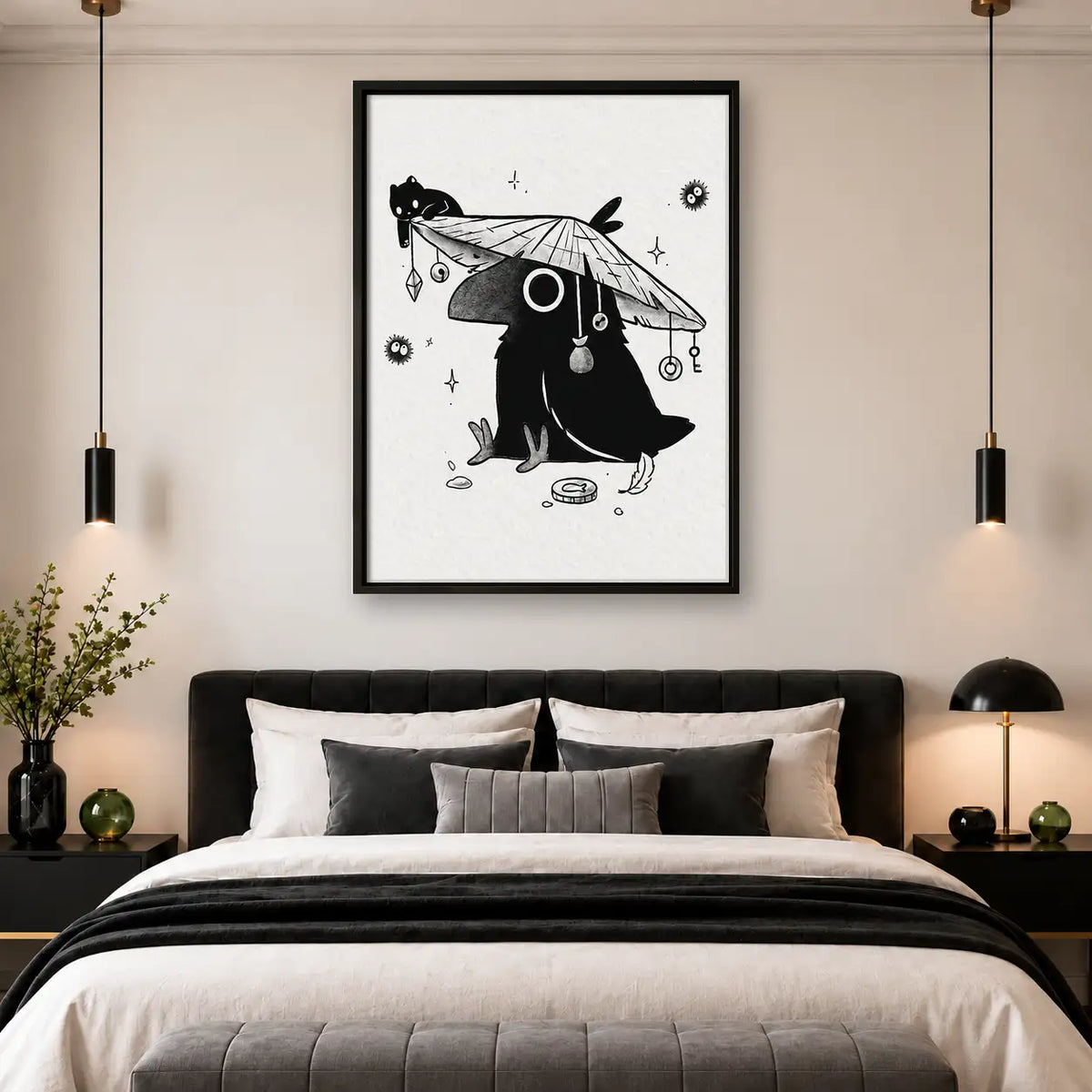 Black Cat Beneath Tiny Umbrella Wall Art 4