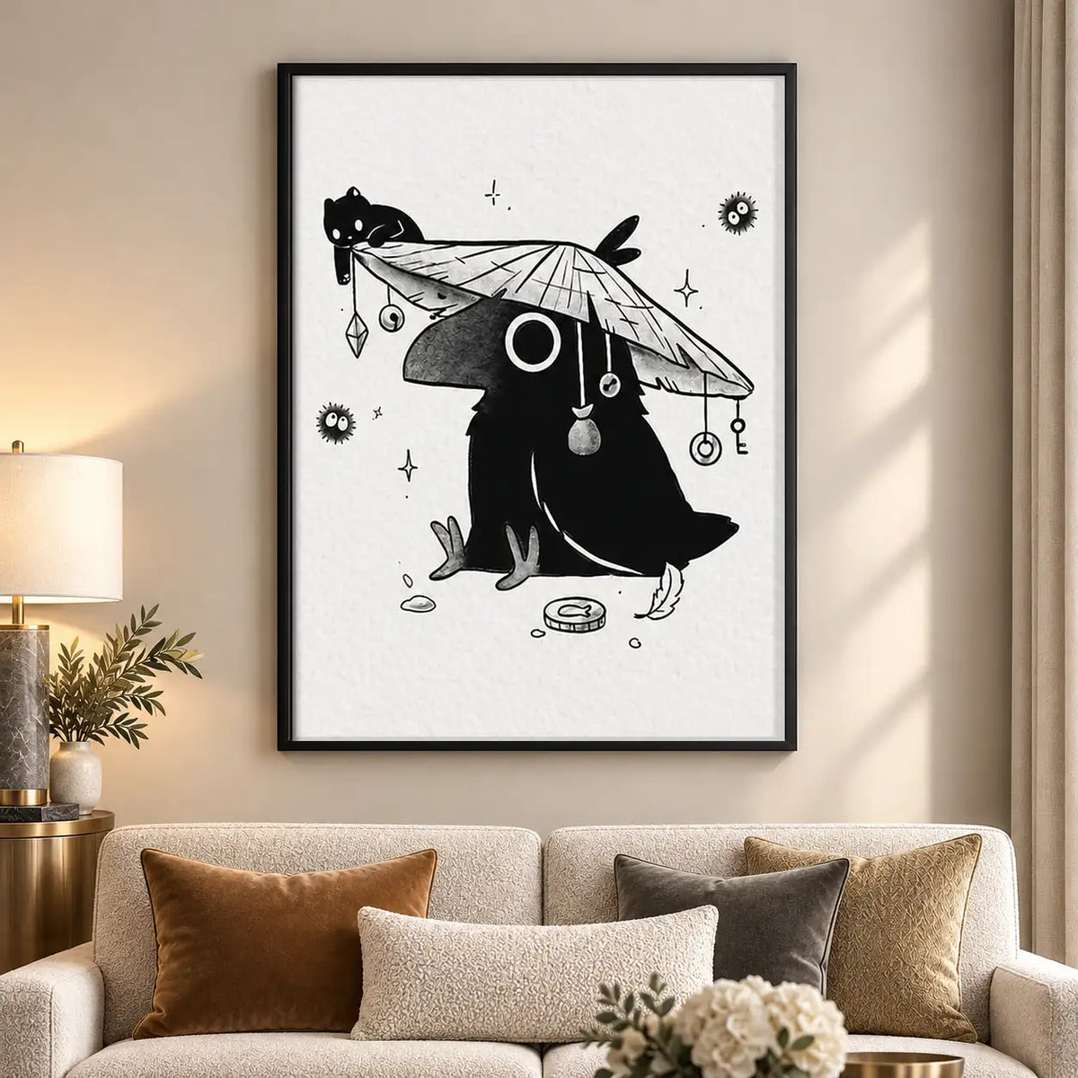 Black Cat Beneath Tiny Umbrella Wall Art 5