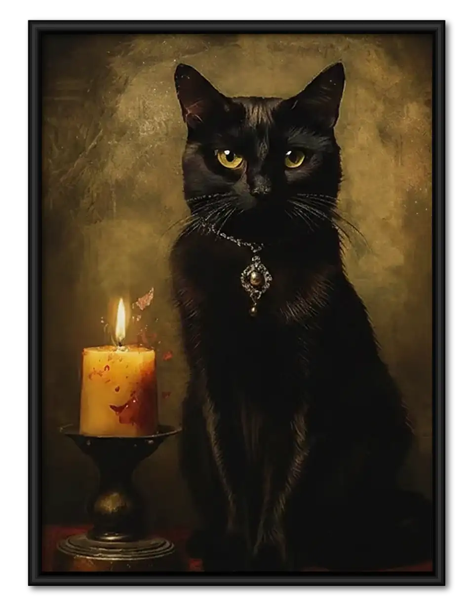 Black Cat beside Candlelight Wall Art 1