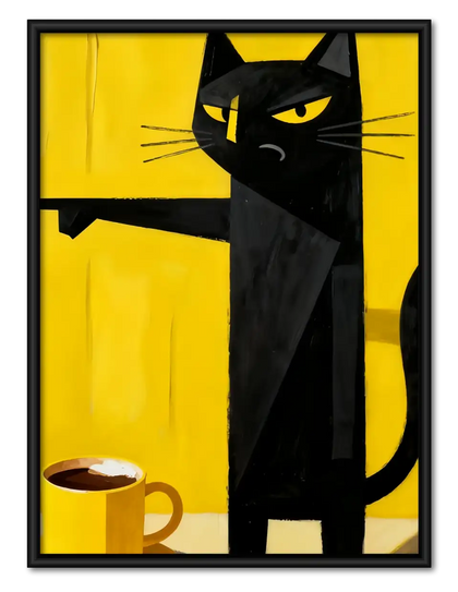 Black Cat beside Morning Coffee Wall Art