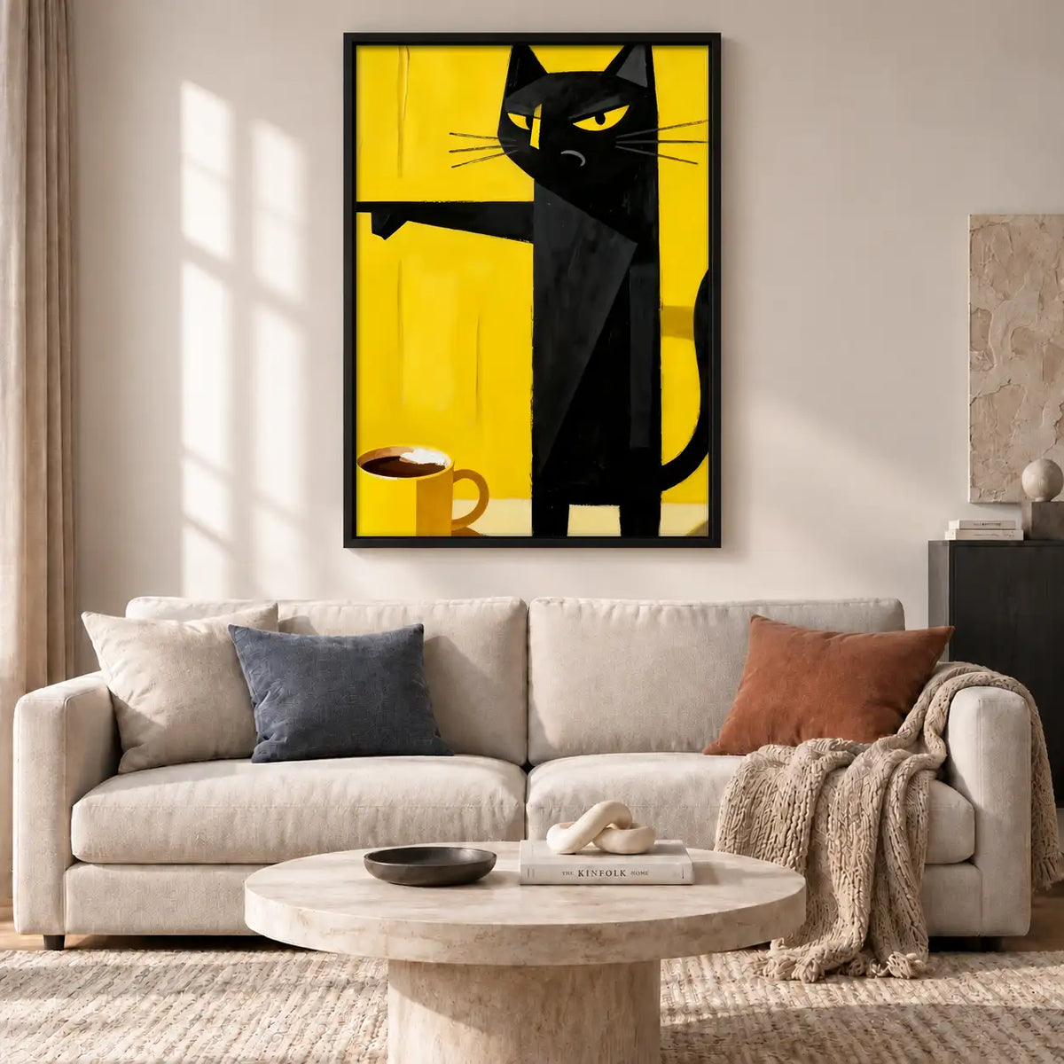 Black Cat beside Morning Coffee Wall Art 2