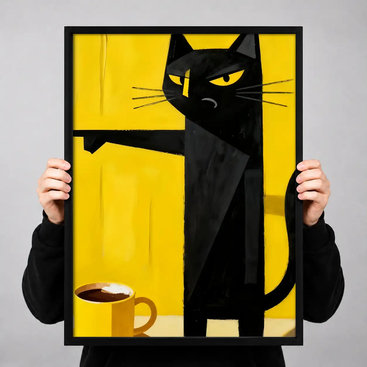 Black Cat beside Morning Coffee Wall Art 3