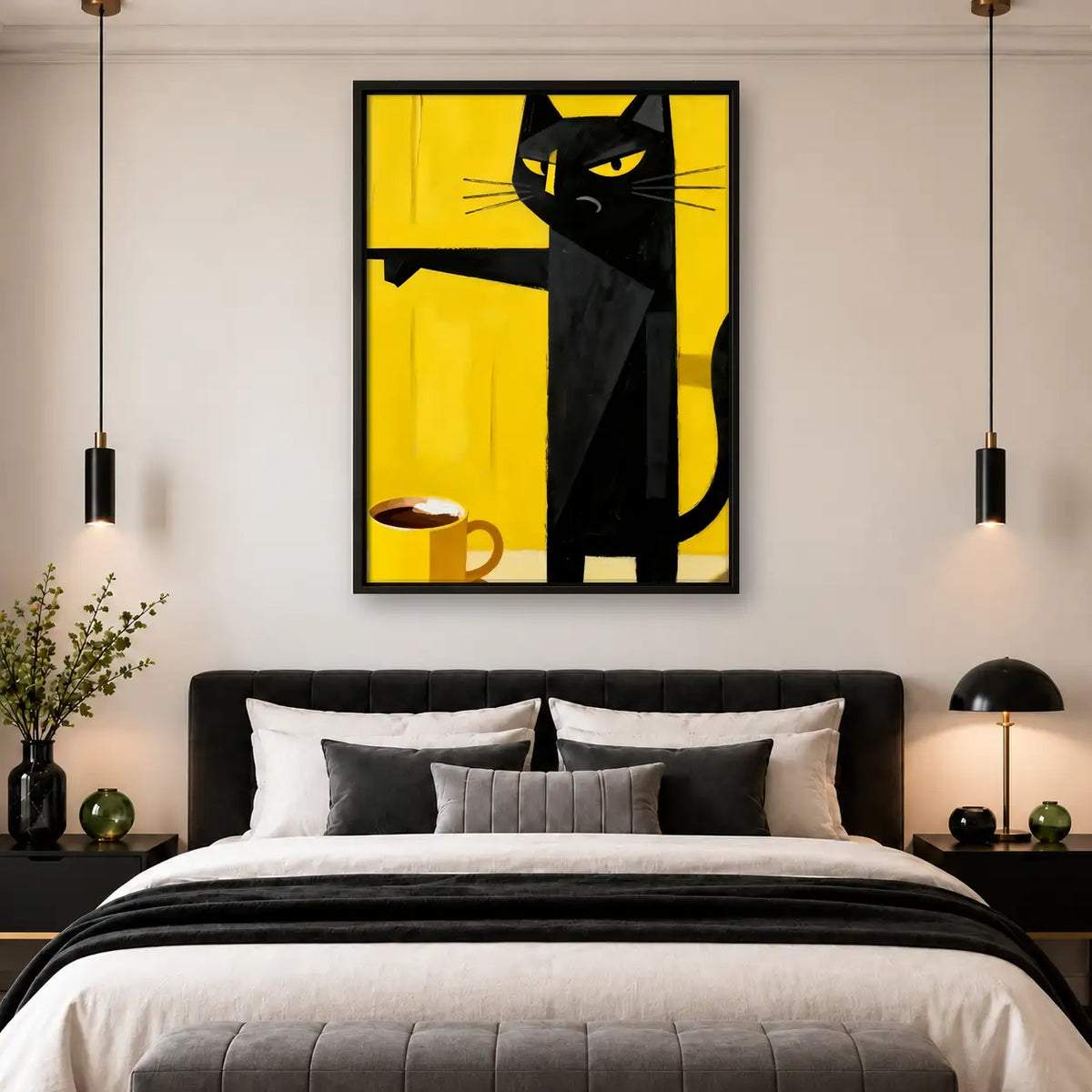 Black Cat beside Morning Coffee Wall Art 4