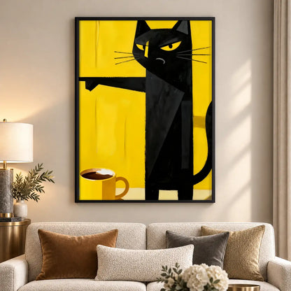Black Cat beside Morning Coffee Wall Art 5