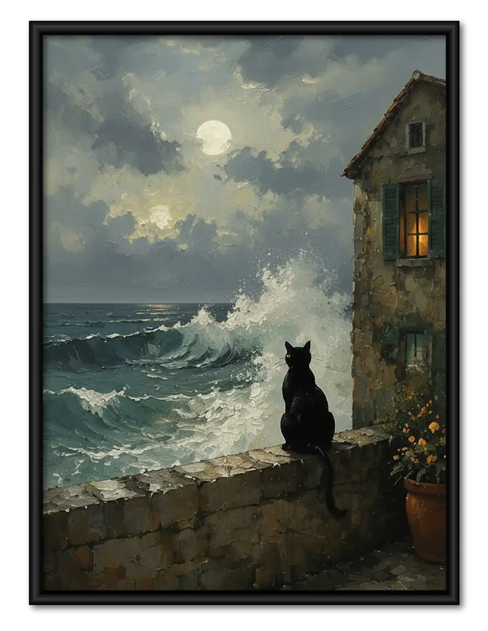 Black Cat by Stormy Sea Wall Art 1