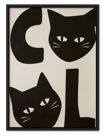 Black Cat Geometric Faces Wall Art
