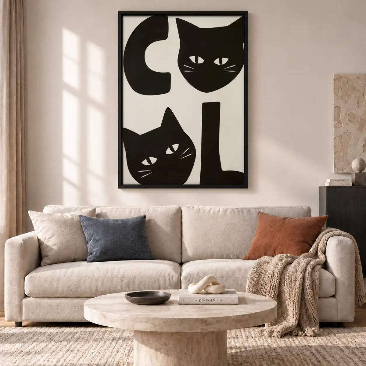 Black Cat Geometric Faces Wall Art 2