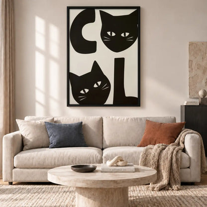 Black Cat Geometric Faces Wall Art 2