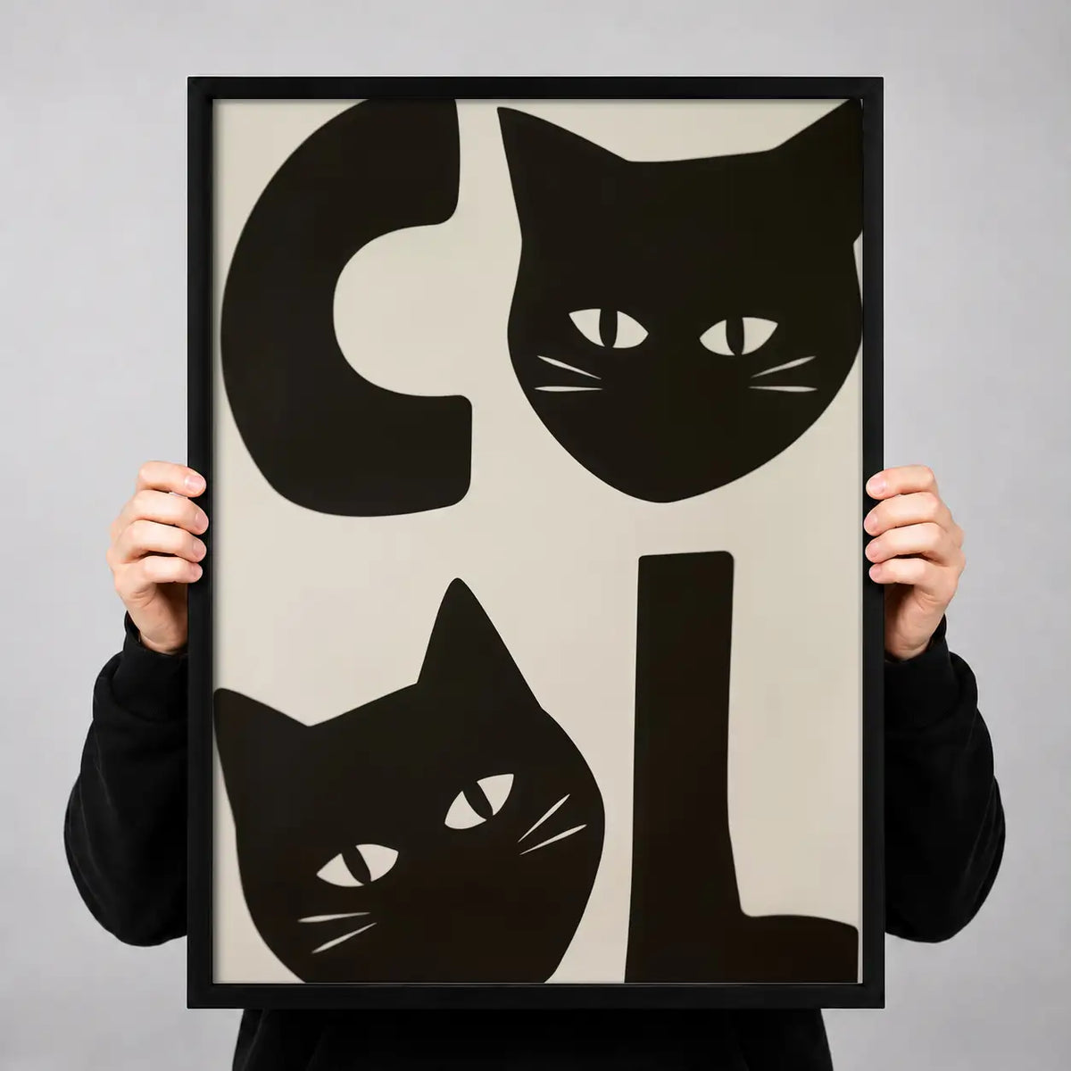 Black Cat Geometric Faces Wall Art 3