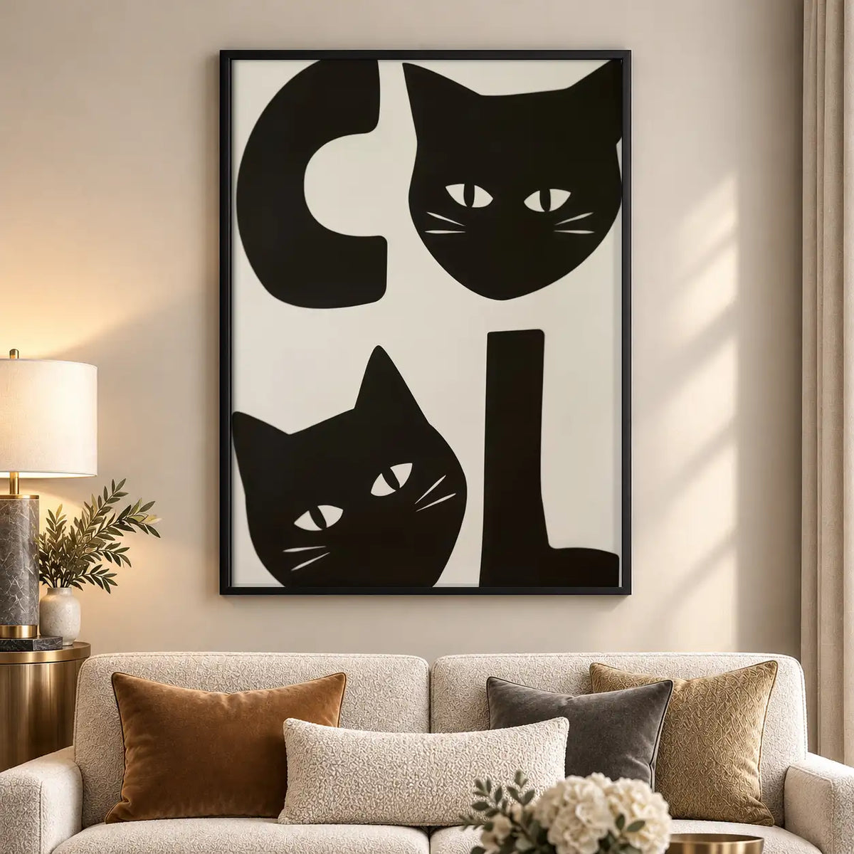 Black Cat Geometric Faces Wall Art 5