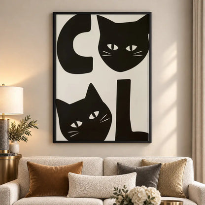 Black Cat Geometric Faces Wall Art 5