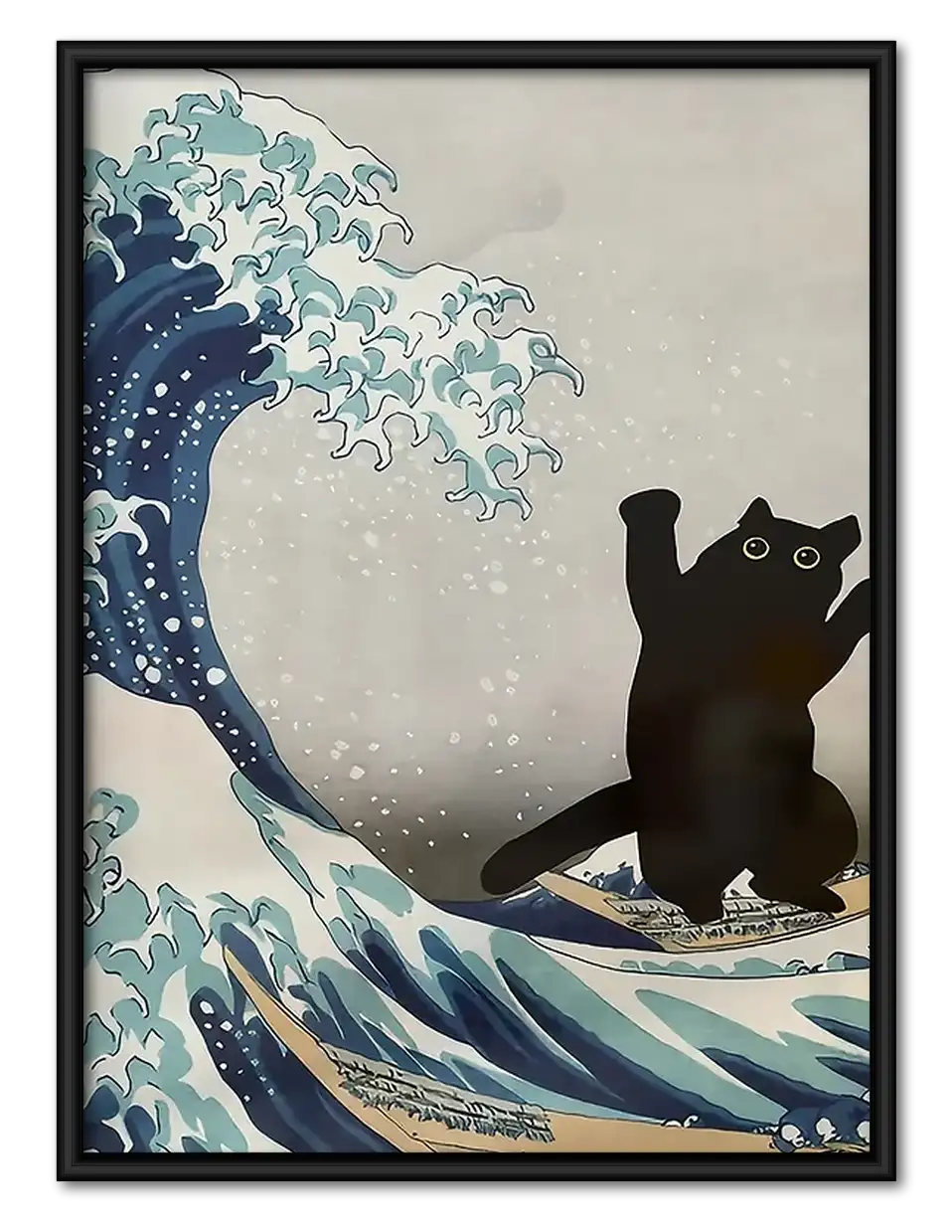 Black Cat Great Wave Wall Art 1