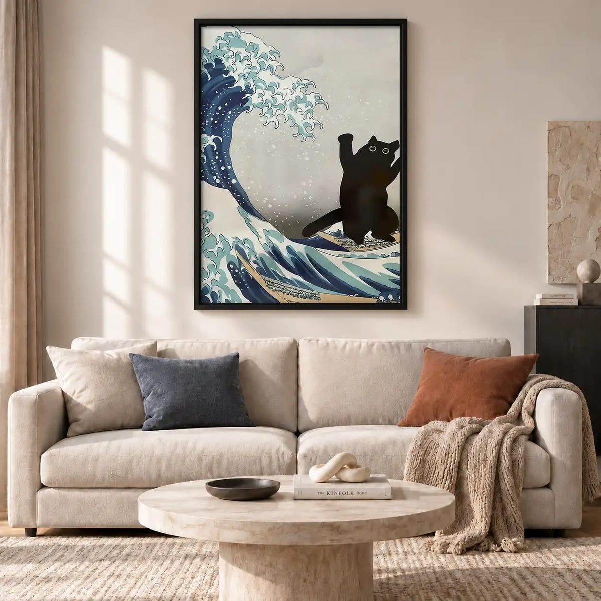 Black Cat Great Wave Wall Art 2