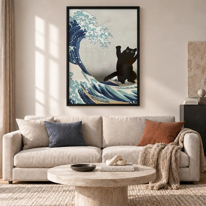 Black Cat Great Wave Wall Art 2
