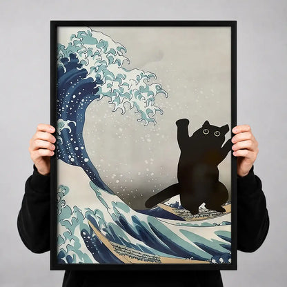 Black Cat Great Wave Wall Art 3